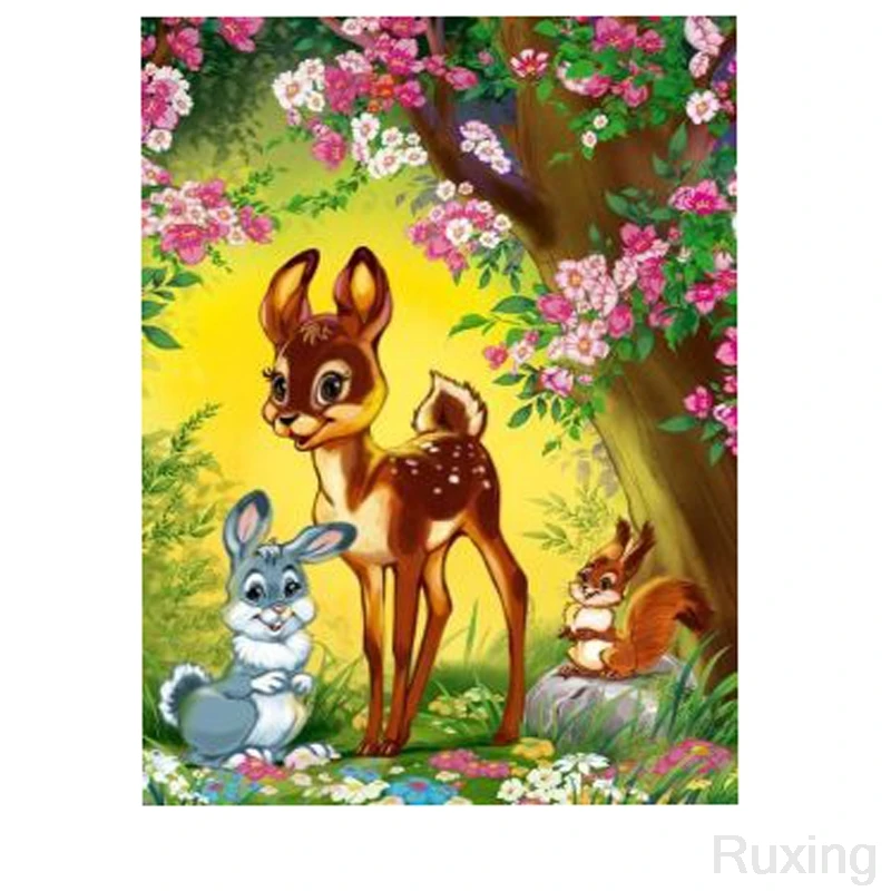 

Diamond Embroidery Bunny fawn under the flower tree Diamond Painting Cartoon Animals Picture Of Rhinestones Mosaic Wall Decor