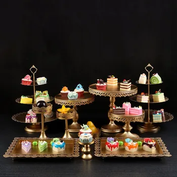 

Luxury Gold Wedding Dessert Tray Cake Stand Cupcake Display Party Supply Wedding Props 12PCS / Set