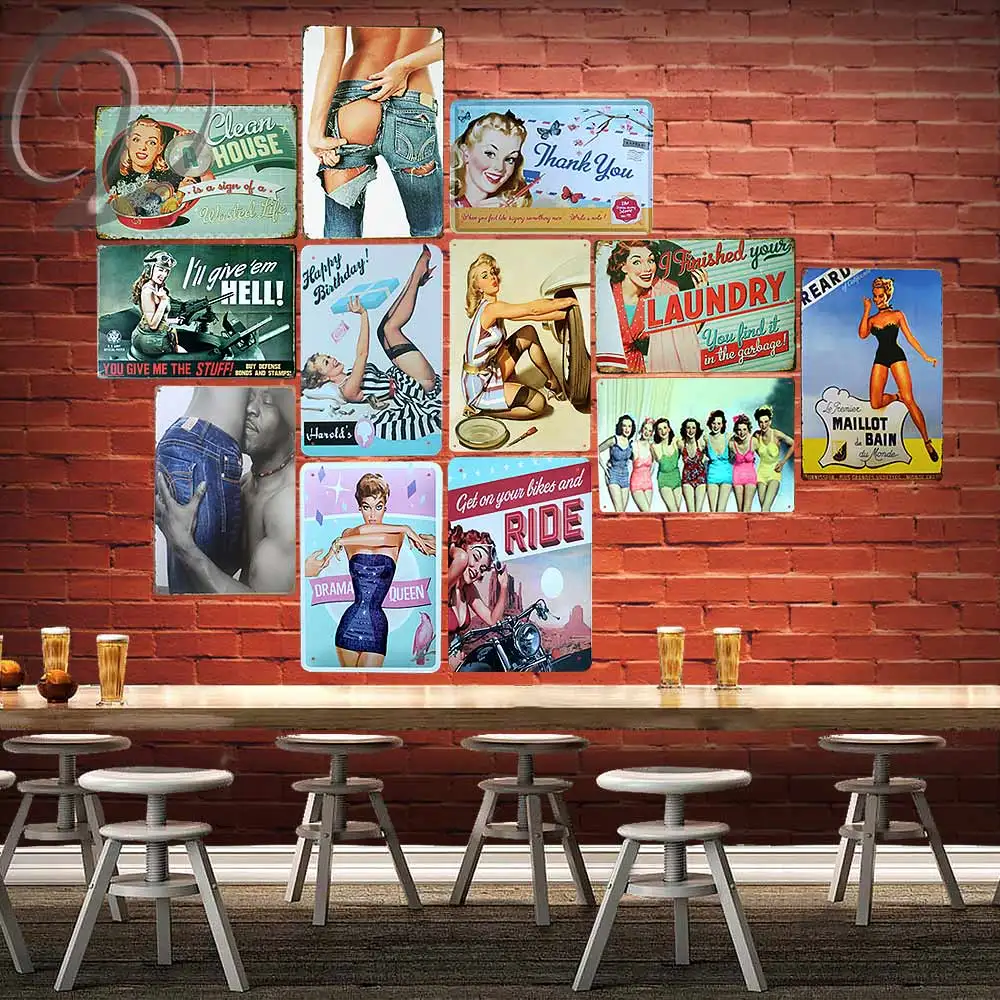 

Home Wall Decor Metal Tin Sign Model Sexy Girl Retro Poster 20X30 CM Metal Plates Bar Pub Decor Beer Signs Decor