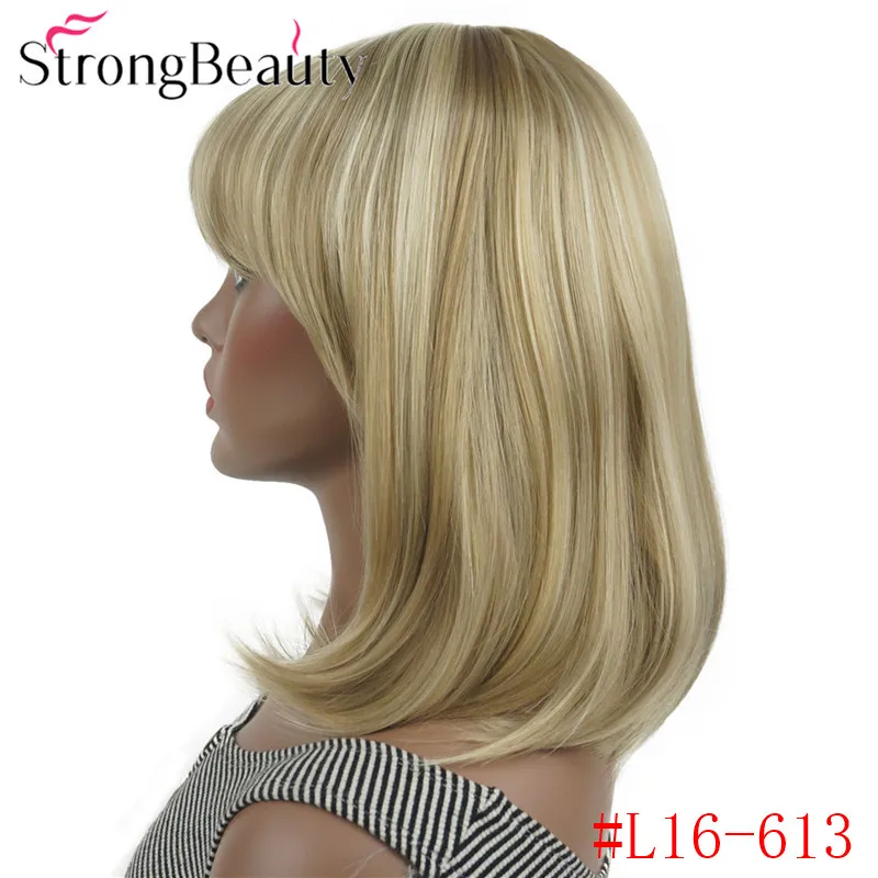 StrongBeauty прямые синтетические парики средней длины волос с аккуратной челкой женщин парик много цветов