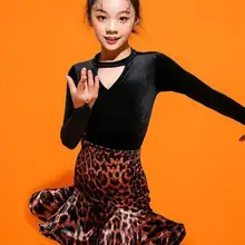 Новые детские латинские румба, ча-ча-ча Сальса Танго vestido latino латинские бальное платье черный леопардовый