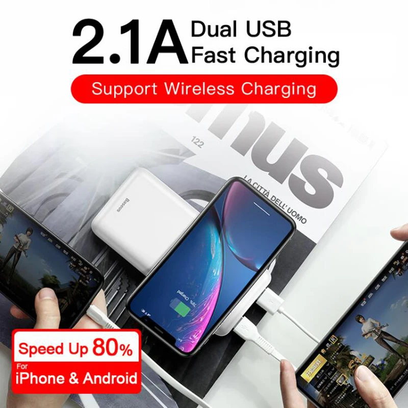 Baseus Qi Wireless Charger Power Bank 10000mAh USB PD Fast Charging External Battery Portable Charger Travel Powerbank For Phone