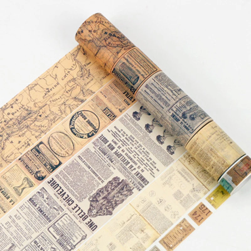 

8m Length Washi Tape Vintage Map Ticket DIY Decorative Scrapbooking Masking Tape Adhesive Washi Tape Set Label Sticker