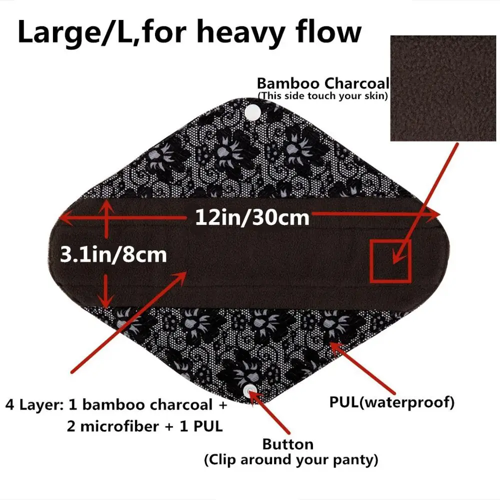 1 XS S M L Long Panty Liner Cloth Menstrual Pad Bamboo Charcoal Mama Sanitary Reusable Washable Mix Size menstrual panties