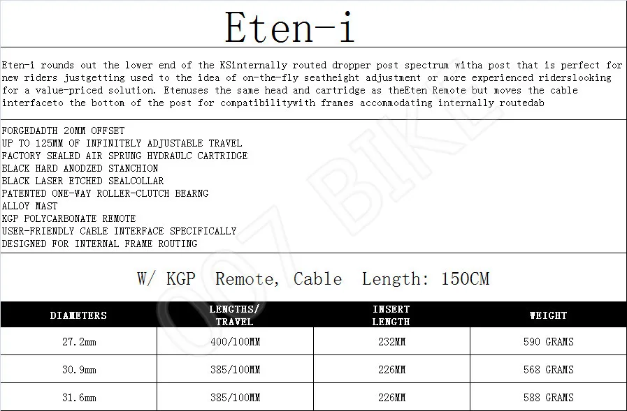 KS KindShock Eten-R ETEN-i удаленный горный спуск велосипед Подседельный штырь 27,2 мм 30,9 мм 31,6 мм x 100 мм путешествия EXA