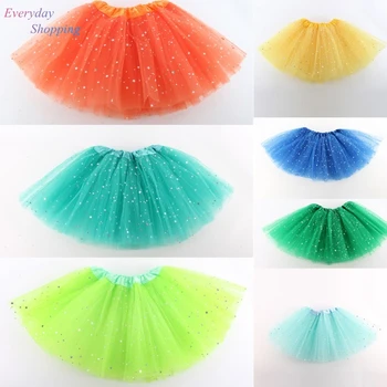 

Kids Baby Dance Tutu Skirt Star Glitter For Girl 2-8T Sequin 3 Layers Summer Tulle Toddler Pettiskirt Children lace Chiffon Girl