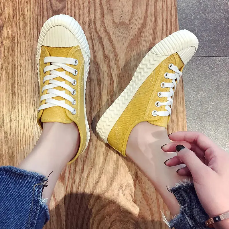 

Lace-up Flat Women Vulcanized Shoes Breathable Canvas Summer Students Ladies Footwear Walking Comfortable Female Chaussures