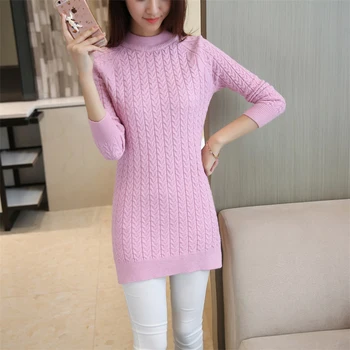 

Women Winter O Neck Long Pullover Sweater Ladies Classical Split Knitted Sweaters Female Knitwear Outfit Tops