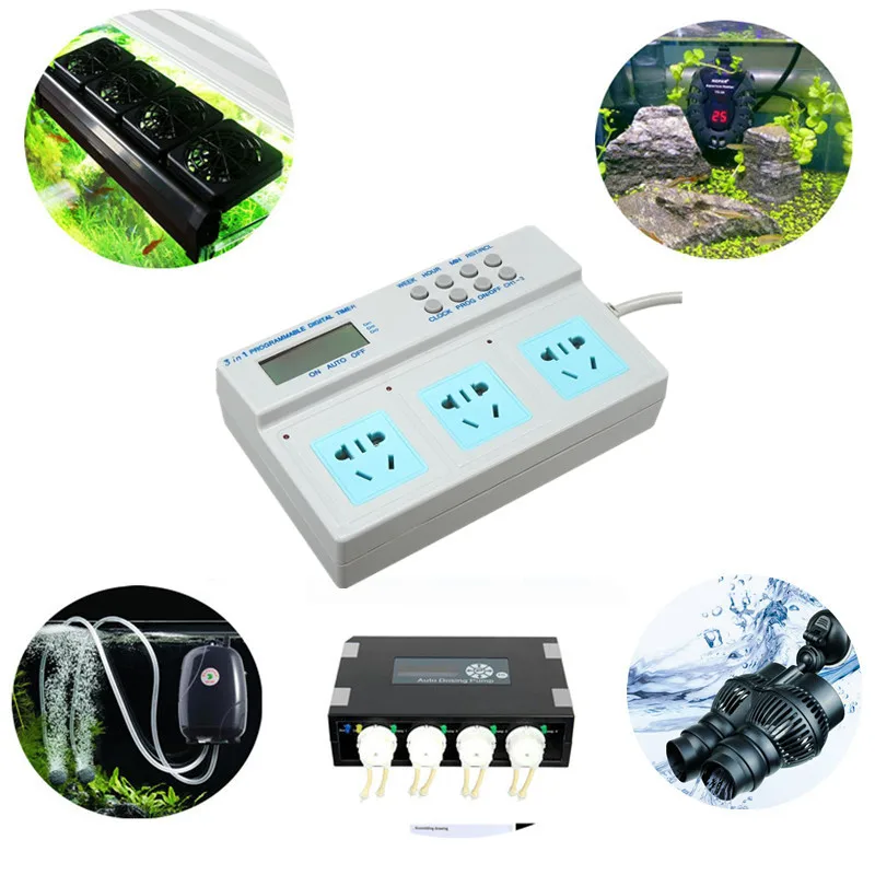 3 in 1 Programmable LCD Digital Timer Socket Power Time Control For Fish Aquarium Lighting