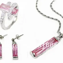 Комплект Яркий Итальянский розовый кристалл кулон серьги кольцо А. А