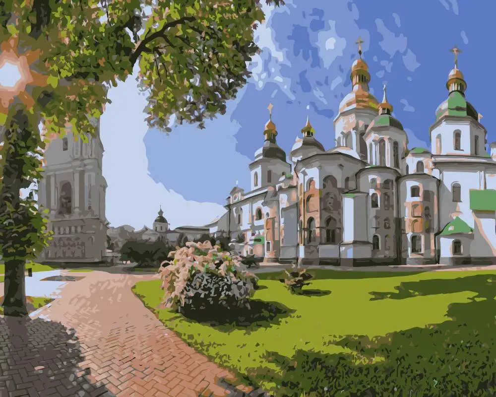 MaHuaf j344 Ukraine Kiev St. Sophia Cathedral tree sun oil painting by