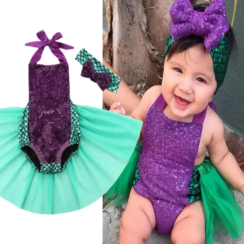 Baby Girls Sequins Mermaid Fish Scale Bodysuit Romper Jumpsuit Summer Sunsuit Outfits