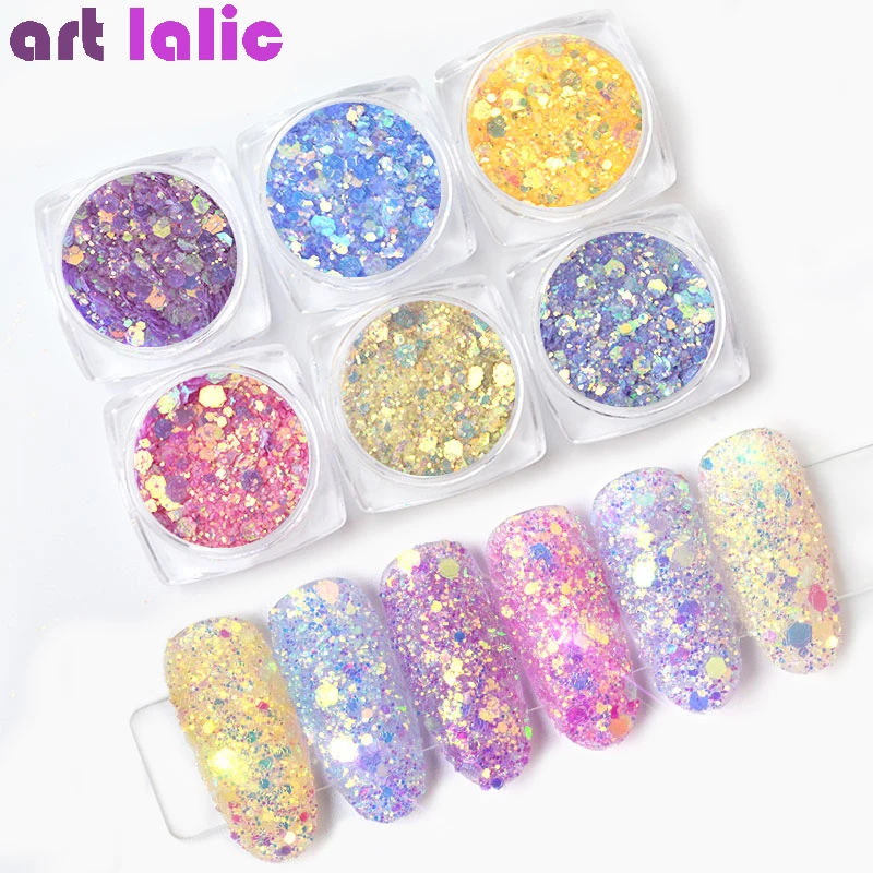 

1 Box Sun Light UV Sensitive Changing Color Mixed Size Flakes Chameleon Glitter Powder Manicure 3D Nail Art Gel Decoration