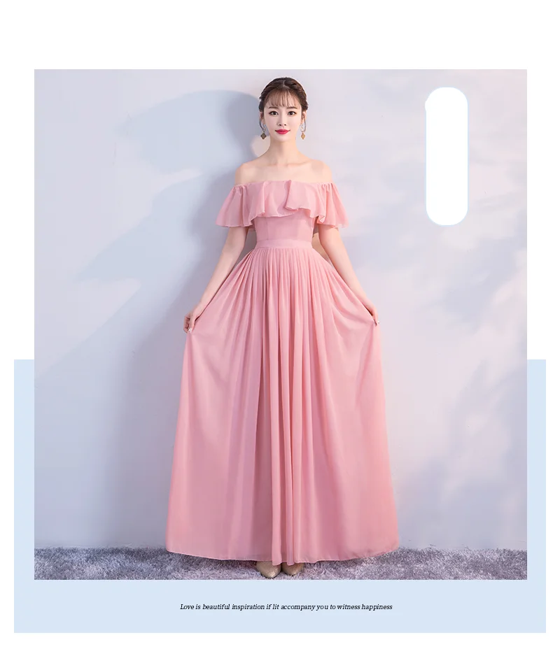 

Pink Colour New Style Chiffon Bridesmaid Dress Simple Generous Sister Dress for Wedding Party Show Back of Zipper