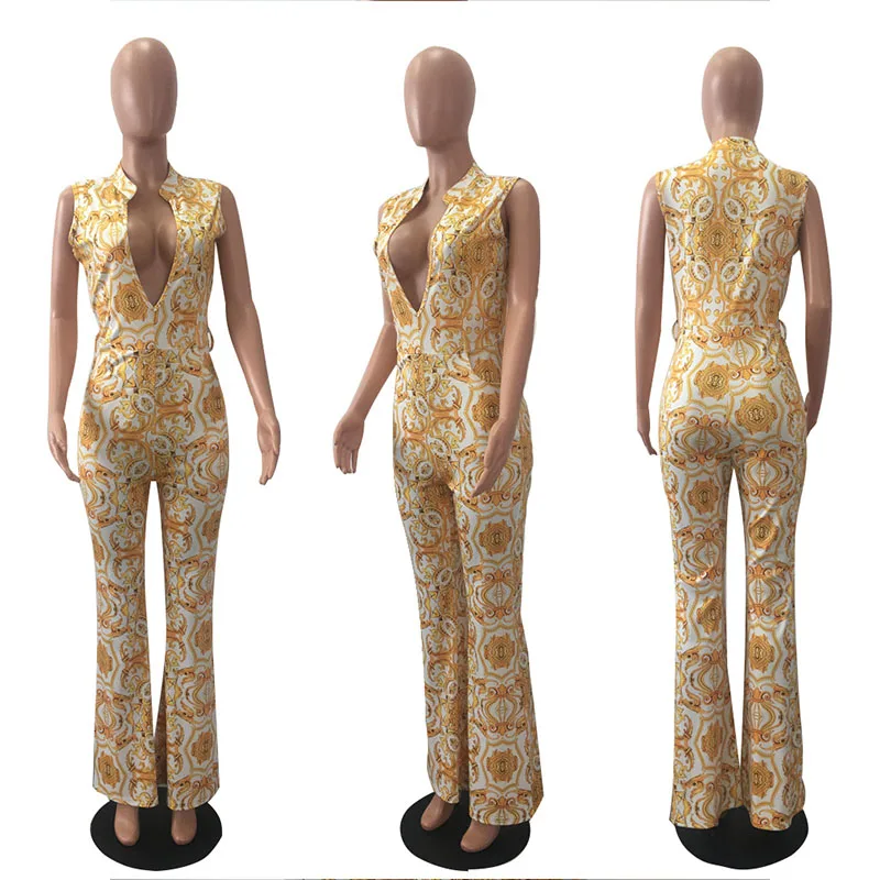 2020 Summer Women Jumpsuit Romper Yellow Floral Jumpsuits Long Pants Elegant Vintage Bodies Ladies Sexy V Neck Combinaison Femme 2020 Summer Women Jumpsuit Romper Yellow Floral Jumpsuits Long Pants Elegant Vintage Bodies Ladies Sexy V Neck Combinaison Femme