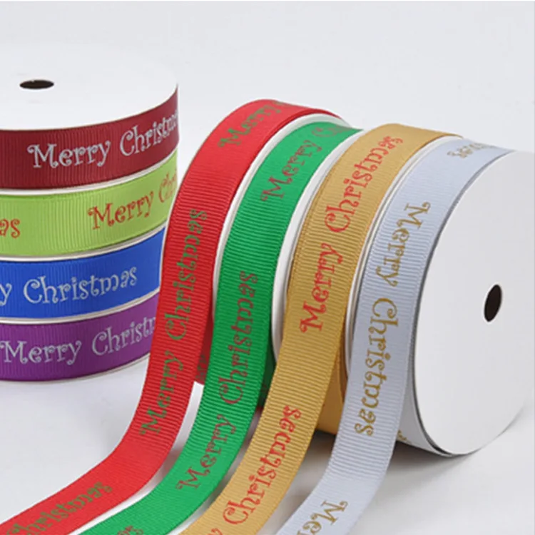 100Yards/Roll 38mm Merry Christmas Letter Printed Grosgrain Ribbons Christmas New Year Gift ...