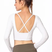 Для женщин обтягивающие с длинным рукавом хлопкового волокна, мягкие и удобные тренажерный зал для активных занятий йогой рубашки со встроенным заполняет