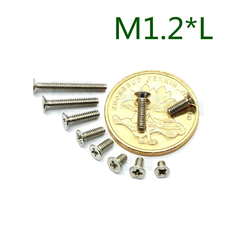 1000pcs/lot M1.2*2.5 Head diameter 2mm Countersunk head philips machine screw nickel plated KM1.2 | Обустройство дома