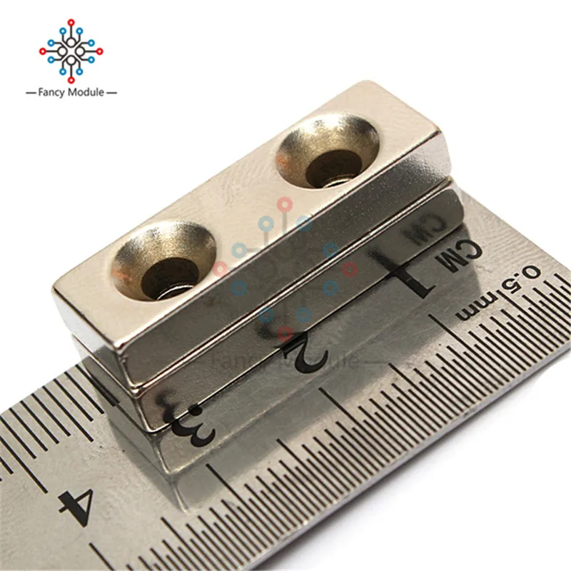 Neodymium Magnet N35 Magnet 30x10x5 mm 2 Hole 4mm cuboid Double Hole
