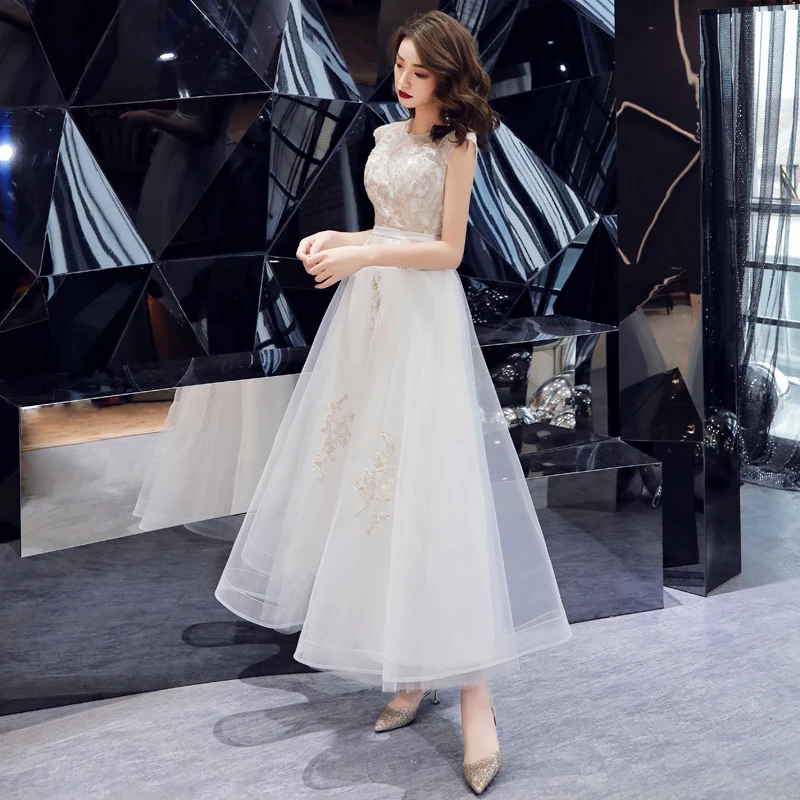 Халат de soiree Новые Летние Элегантные Очаровательные Белые Кружевные с круглым вырезом vestido de festa вечерние платья Длинные вечерние платья