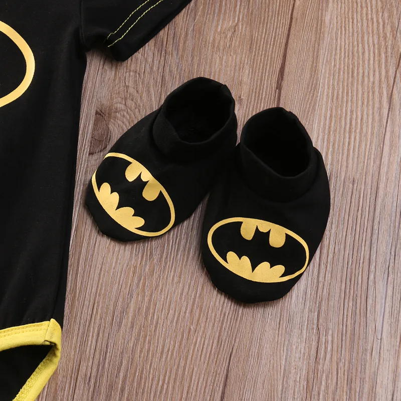 Emmaaby/комплект одежды для малышей, Милый Летний комбинезон с Бэтменом для новорожденных мальчиков+ обувь+ шапочка, комплект из 3 предметов комплект одежды для маленьких мальчиков