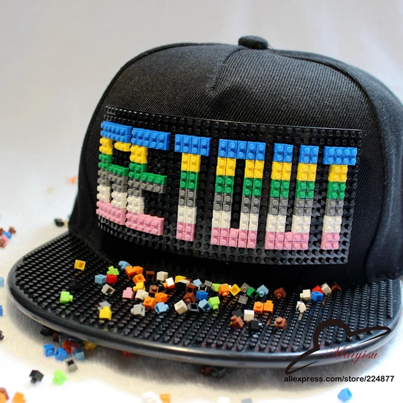 

New design Bigbang G-Dragon GET OUT Mosaics DIY Detachable Inlay Brick Building toy blocks baseball cap GD Snapback hiphop Hat