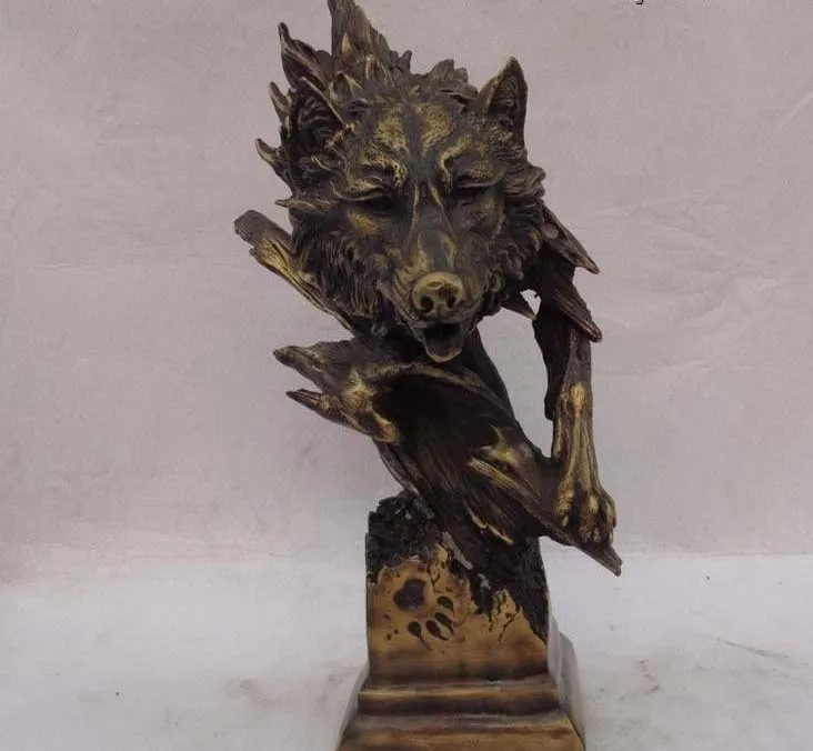 

15 Chinese classical Bronze Copper Evil Fu Foo Dog Wolf Head beast Art Statue