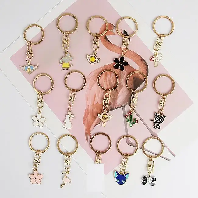 Flower Flamingo Cat Star Animal Daisy Rabbit Cartoon Keychain Key Chain Metal Ring Trinkets Car Bag Pendent For Women D234 | Украшения и