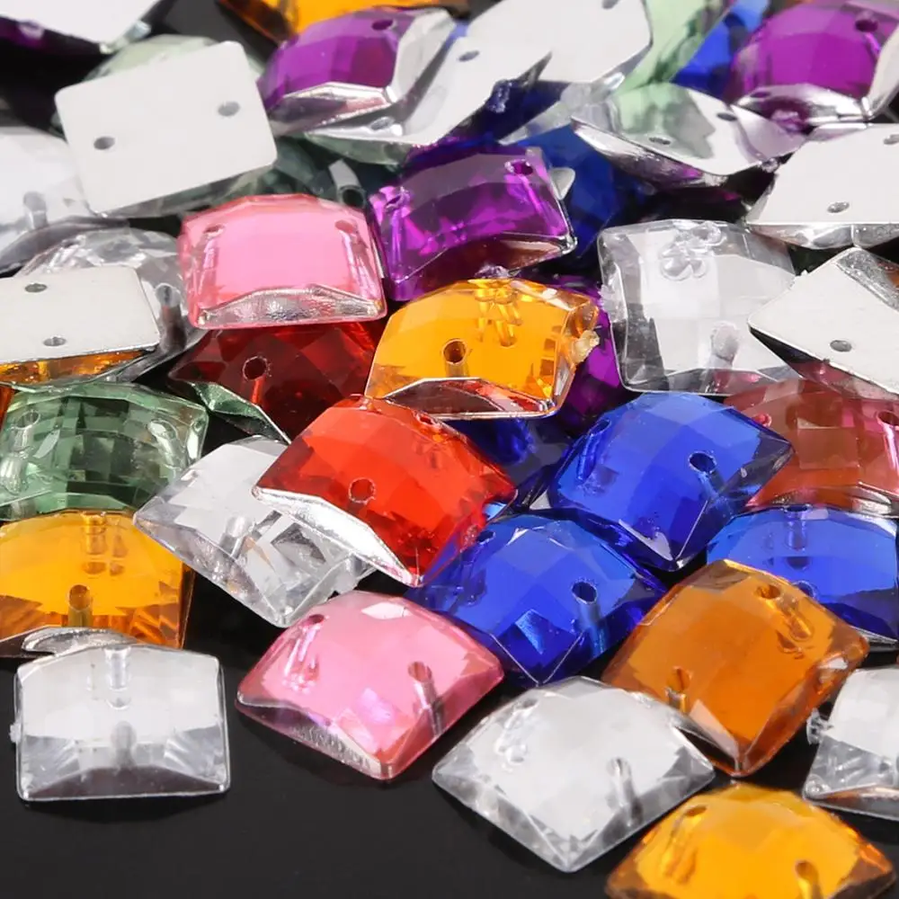 

10x10mm Square Mirror Glass Rhinestone Crystal Double Hole Acrylic Rhinestone DIY Sewing Accessories Crafts / Clothing