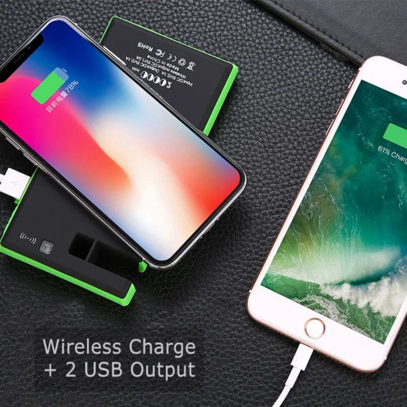 20000mAh беспроводной солнечный телефон power Bank 2 USB светодиодный портативный водонепроницаемый аккумулятор зарядное устройство с держателем телефона