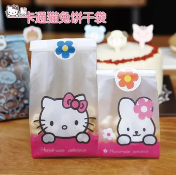 

50 Pcs Lovely Flat Packing Bag,Free Gift Cute Stickers,Handmade Plastic Bags for Cookie,Cake,Chocolate,Candy,Snack Wrapping
