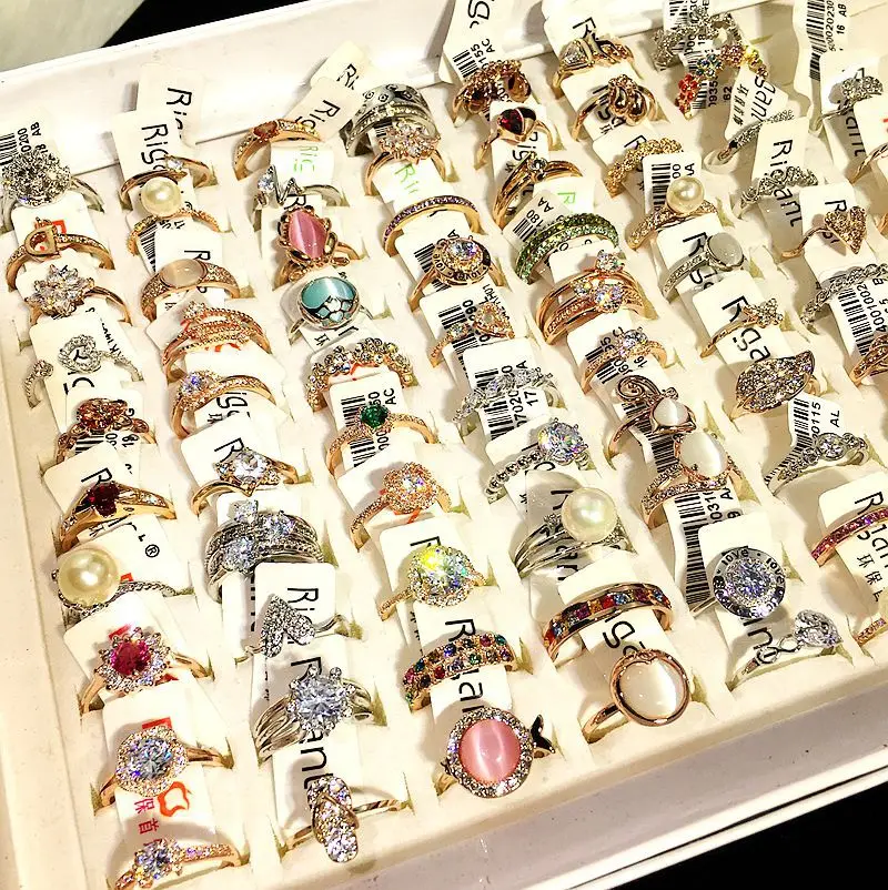 50 Pcs/lot fashion women 18 gold alloy women ring top quality wholesale ring for women with crystal