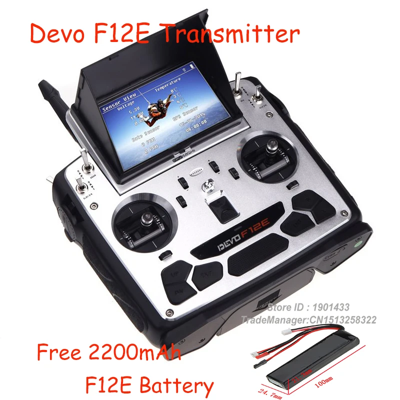 

Walkera DEVO F12E Transimitter FPV 12CH 5.8G 32CH Telemetry with LCD Screen For H500 X350 pro X800 RCTransimitter + Free Battery
