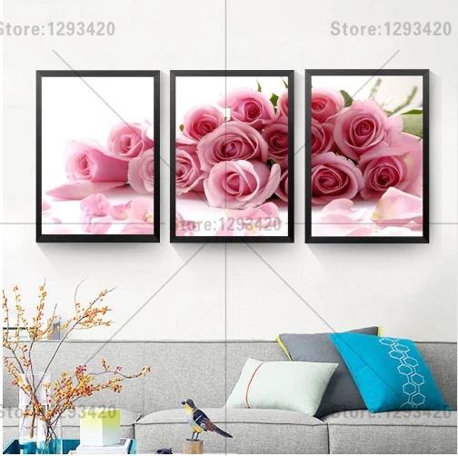 

Diamond Embroidery Pink Roses 3pcs 5D DIY Diamond Painting Kit Home Decor Painting pattern Handwork Rhinestones Square 100% Full