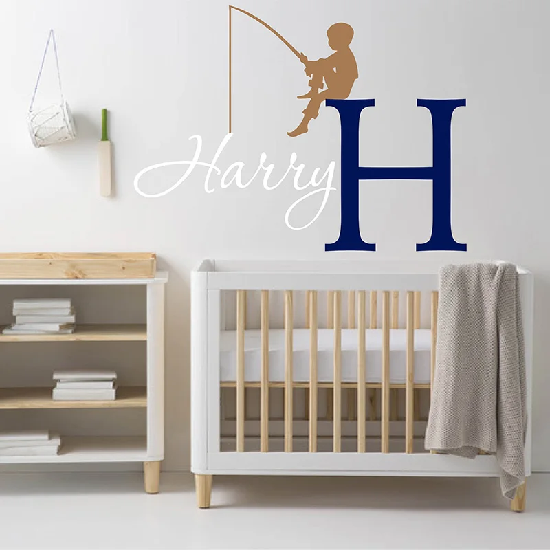 Fishing Boys Name Wall Decal Fishing Boy Wall Sticker Personalized Name Fishing Boy Decal 807C Fishing Boys Name Wall Decal Fishing Boy Wall Sticker Personalized Name Fishing Boy Decal 807C