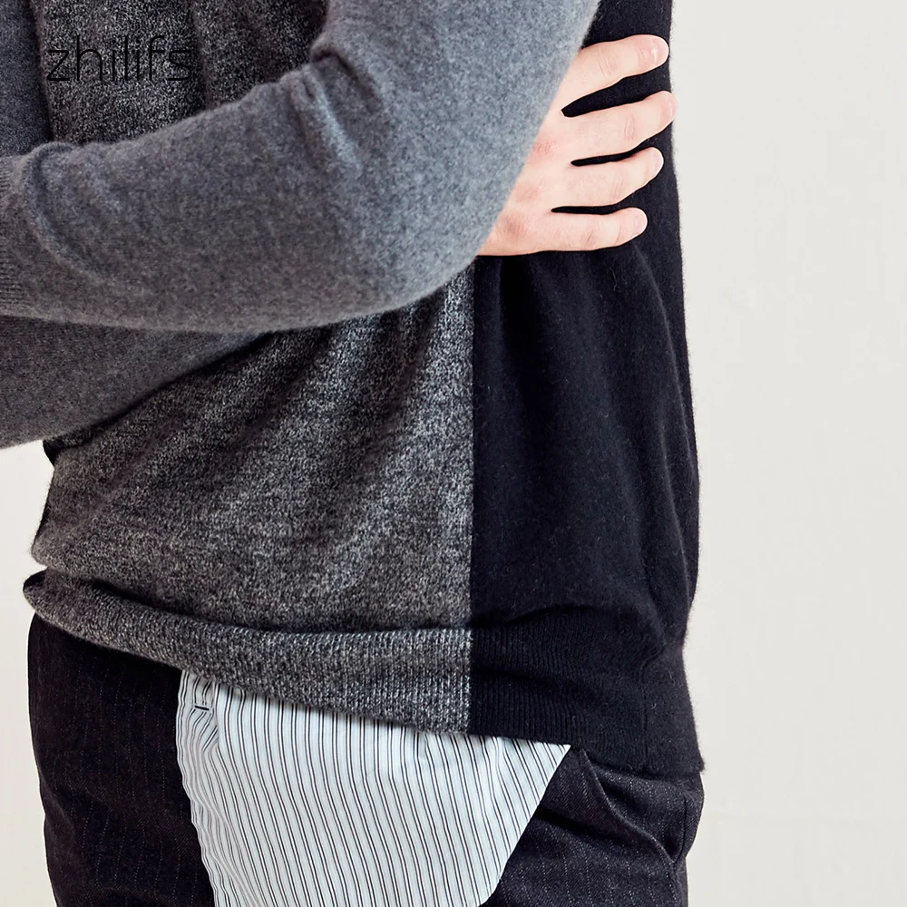 Zhilifs серый кашемировый свитер с v-образным вырезом Мужской Стильный мягкий кашемировый вязаный свитер осень зима шерстяной свитер