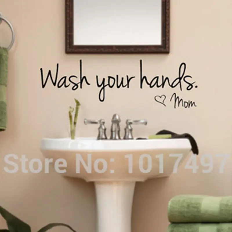 "Wash Your Hands by Mom" Bathroom Reminder Sign Vinyl Wall Stickers Waterproof Toilet /Kitchen Lovely Wall Art Decal Decoration toilet stickers toilet wall stickers