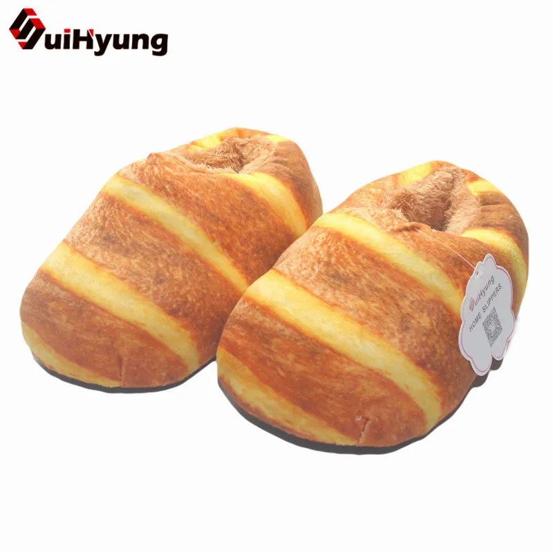 

Suihyung Funny Bread Shape Women Men Slippers Winter Warm Indoor Shoes Plush Home Slippers Soft Bottom Bedroom Floor Slippers