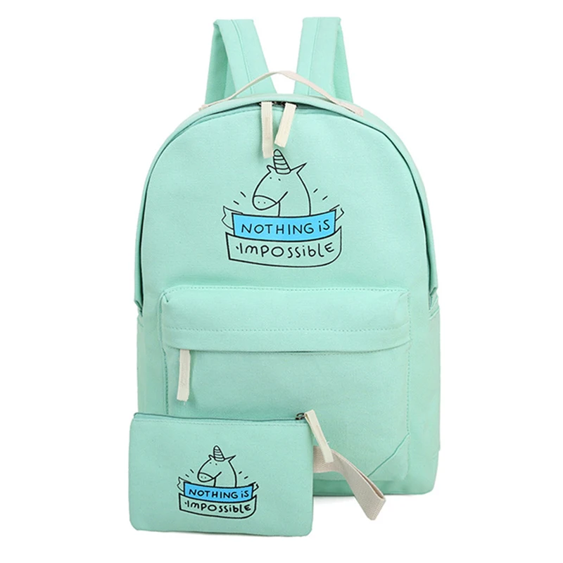 2pcs/set women canvas backpack fashion cute travel bags printing backpacks new style laptop backpack for teenage girls 3-COLORS