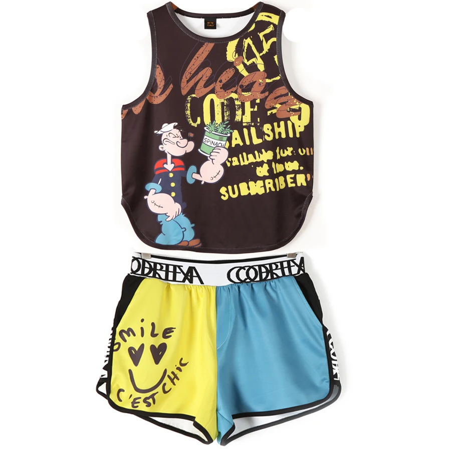 

Tracksuit For women Harajuku tank short set sleeveless tops and women shorts Cartoon 2 piece set summer sportwear two piece sets