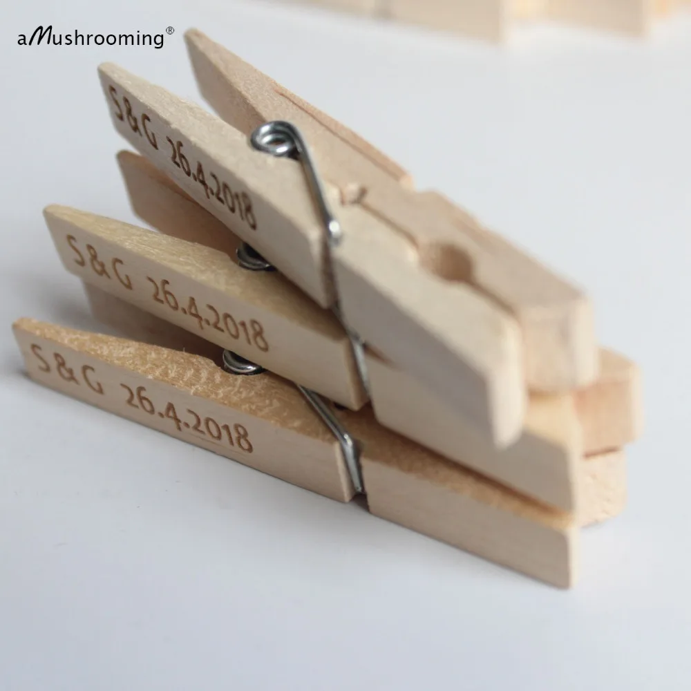 Personalized Clothespins with Name and Date for Rustic Wedding Party