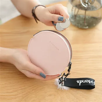 

coofit Girls Fashion Circle Coin Purse Simple Mini Zipper Purse PU Wallet Women's Long Design Purse Change With Pandent