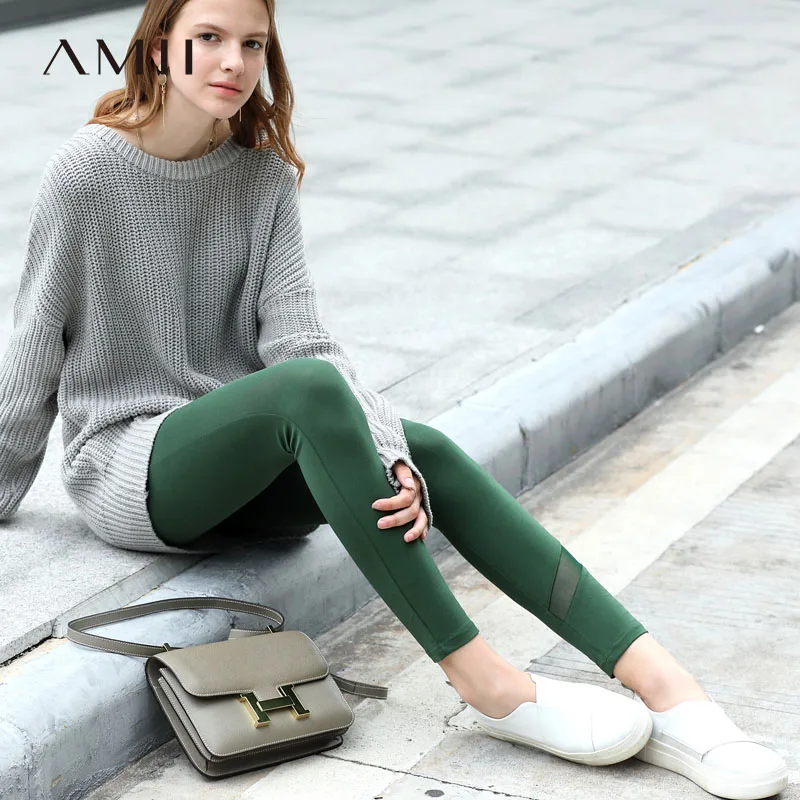 

Amii Minimalist Women Legging 2019 Causal Solid Patchwork Cotton Elastic Waist Empire Cotton Slim Skinny Pants