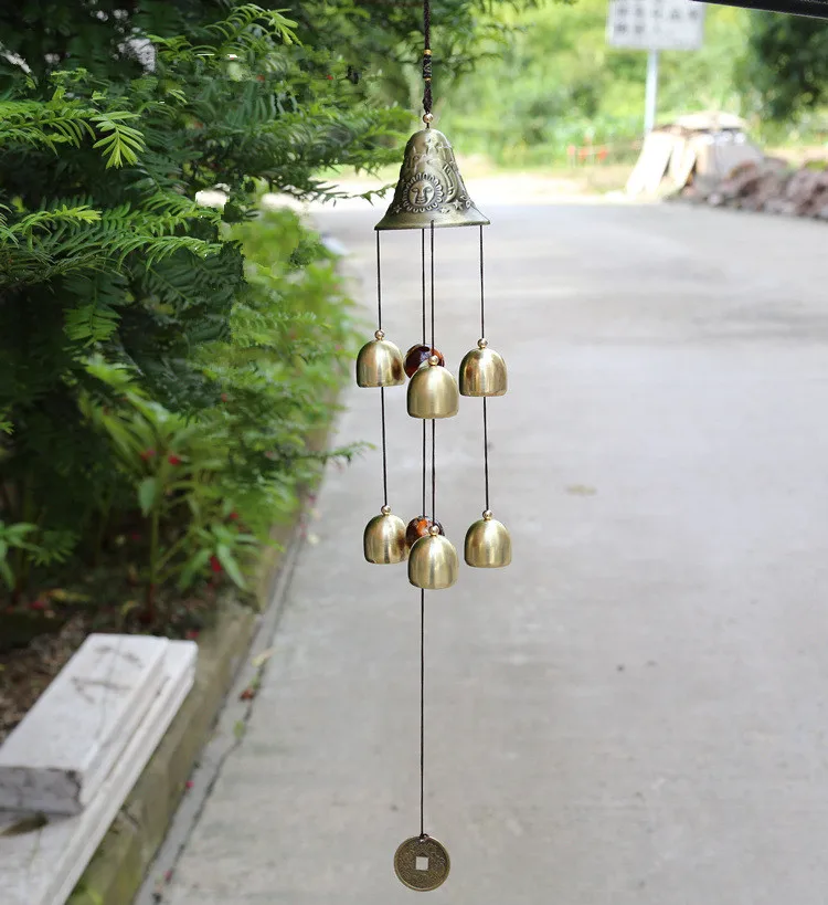 

Free Shipping Antique Amazing 6 Copper Alloy Bells Antirust Moon Sun Star Picture Wind Chimes Outdoor Indoor Home Decor Sound