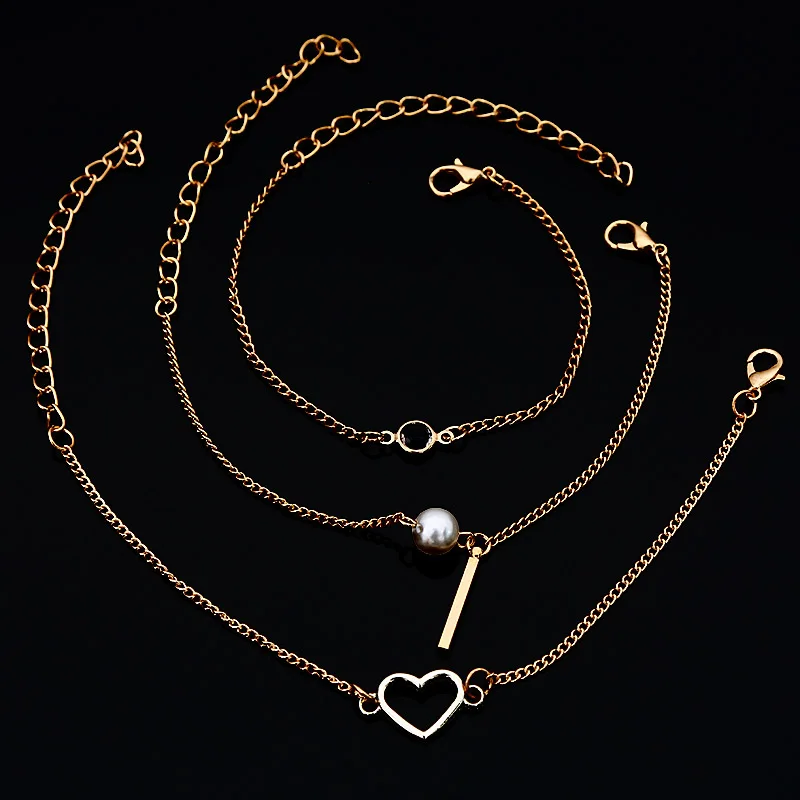 Модный шарм браслет цепочка Золотой Серебристый цвет регулируемый браслет с кристаллами набор 3 шт./лот ювелирные изделия в стиле бохо