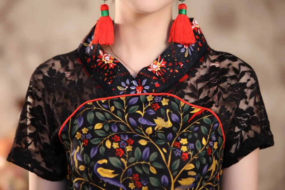 Sexy Black Lace Summer Women Shirt Top Chinese Style Cotton Linen Blouse Tradition Flower Clothing S M L XL XXL XXXL TS001 5