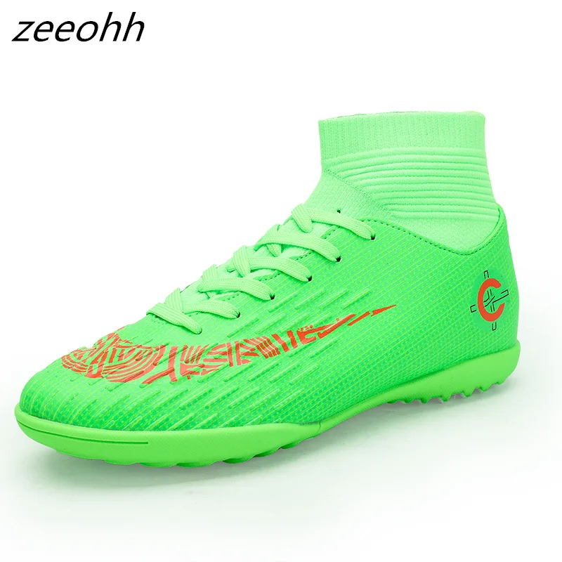 Zeeohh мужские высокие тренировочные ботильоны AG подошва футбольная обувь для игры вне помещений Спайк Высокие Мужские Оригинальные кошки с зажимом футбольные ботинки - Цвет: green 3