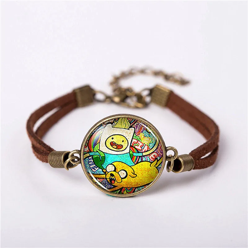 

Adventure Time Finn & Jake Cartoon Pendant Jewelry Vintage Fashion Leather Bracelet Gift Women Chain Men Necklace Free shipping