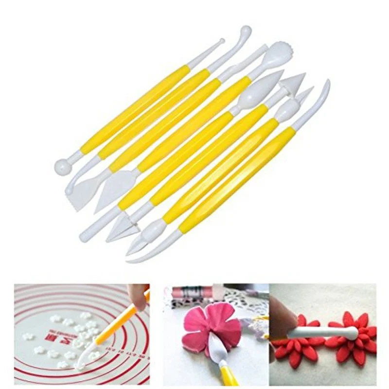 

8pcs/set Double-end Fondant Cake Decorating Pen Sugar craft Decorating Brush Mold Clay Tip Tool Set Cake Carve Modelling Tools