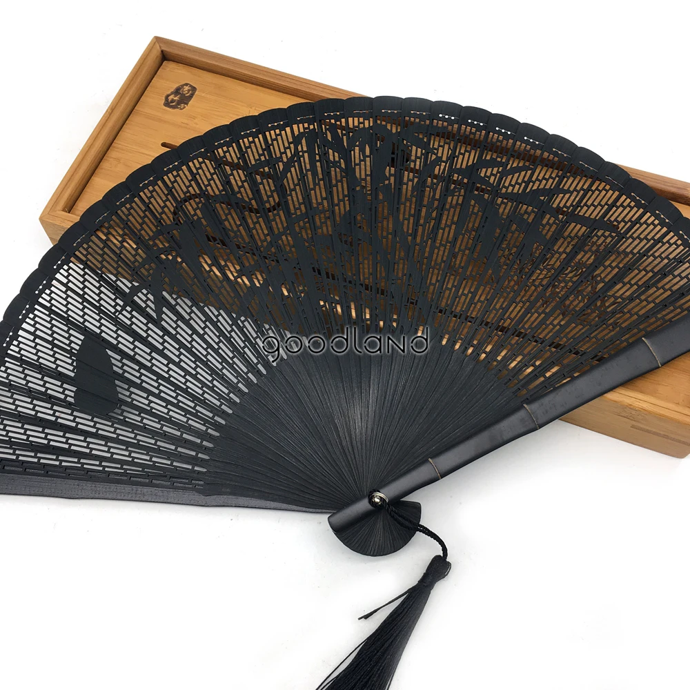 1 шт. Высокое качество Черный Китайский народный бамбуковый шарнир лист резной складной ручной вентилятор свадебный подарок